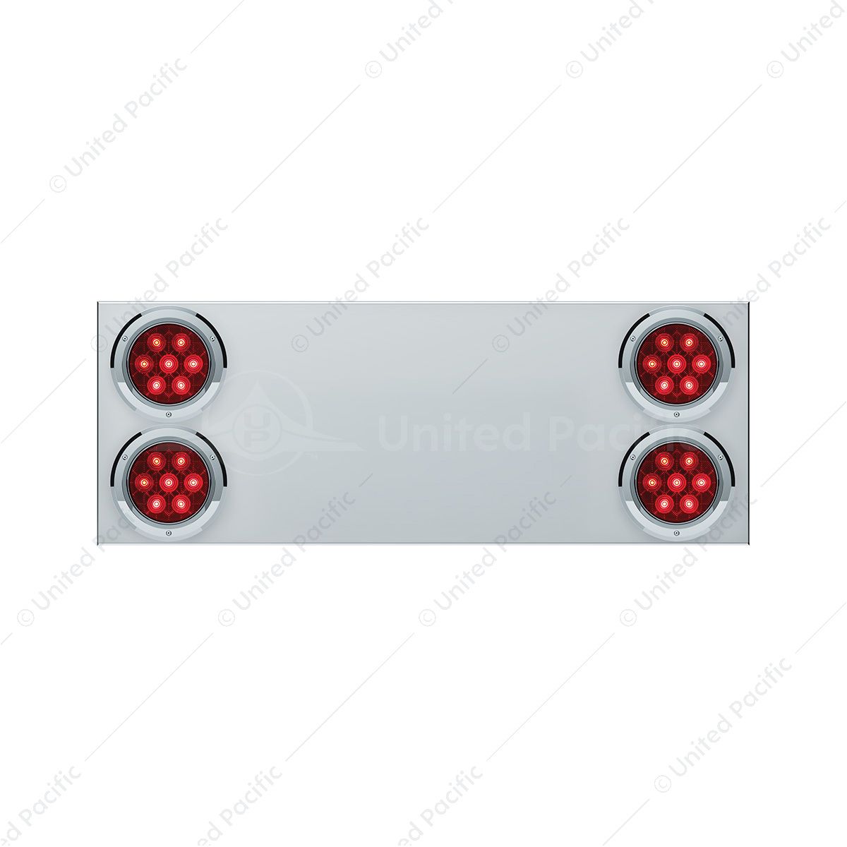 33-3/4" Stainless Rear Center Panel With Four 7 LED 4" Light & Bezel (No LP Holes)- Red LED/Red Lens