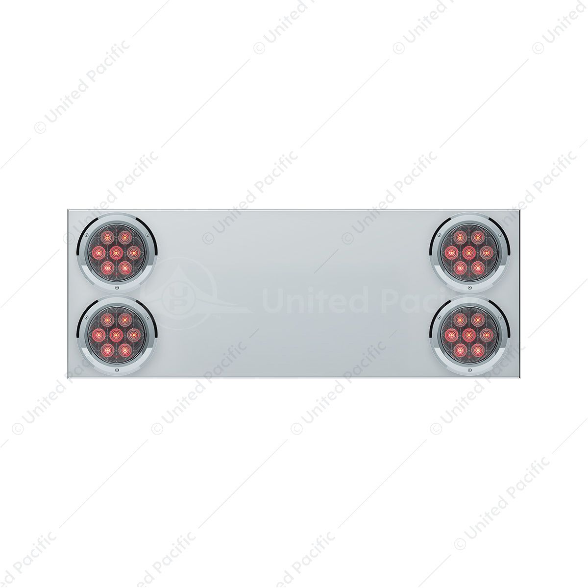 33-3/4" Stainless Rear Center Panel With Four 7 LED 4" Light & Bezel (No LP Holes)- Red LED/Clear Le