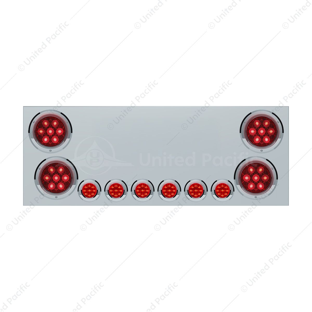 SS Rear Center Panel With 4X Red LED 4" Light & 6X Red LED 2" Light & Bezel -Red Lens (No LP Holes)-