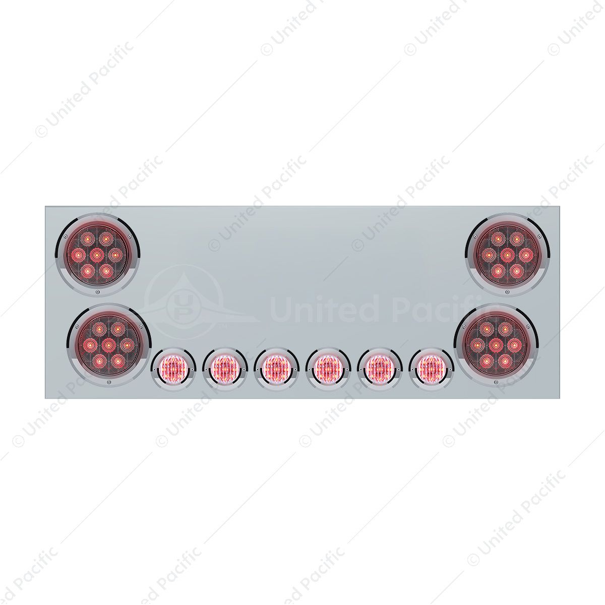 SS Rear Center Panel With 4X Red LED 4" Light & 6X Red LED 2" Light & Bezel (No LP Holes)-Clear Lens