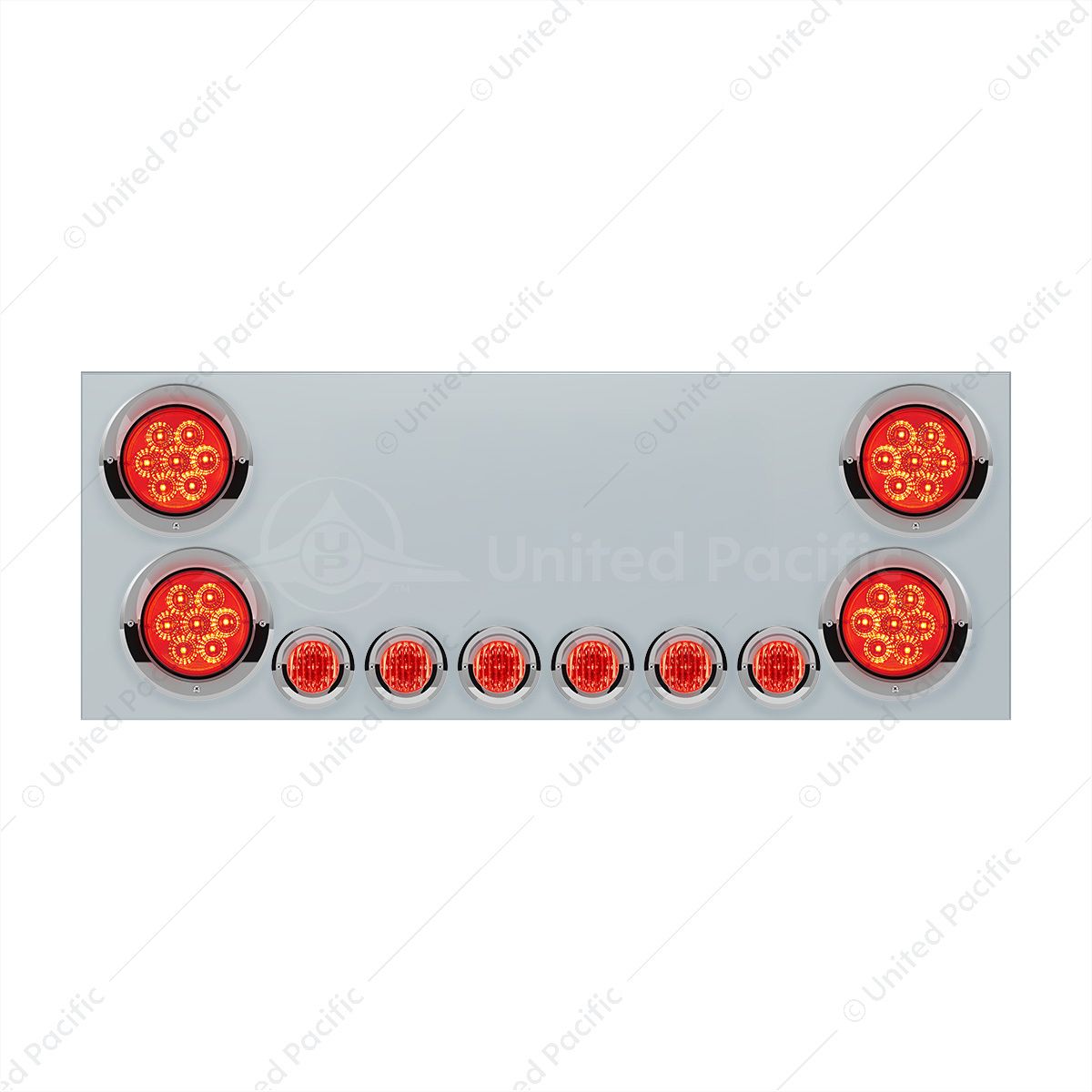 SS Rear CP With 4X 7 LED 4" Reflector Lights & 6X 9 LED 2" Lights & Visors (No LP Holes)-Red LED & L