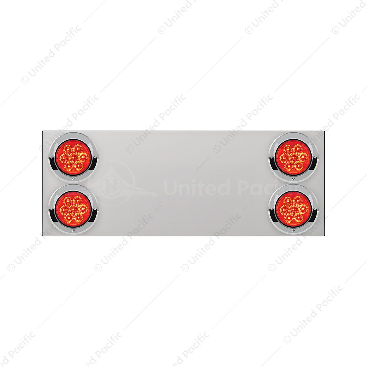 33-3/4" Stainless Rear Center Panel With Four 7 LED 4" Reflector Lights & Visors(No LP Holes)-Red LE