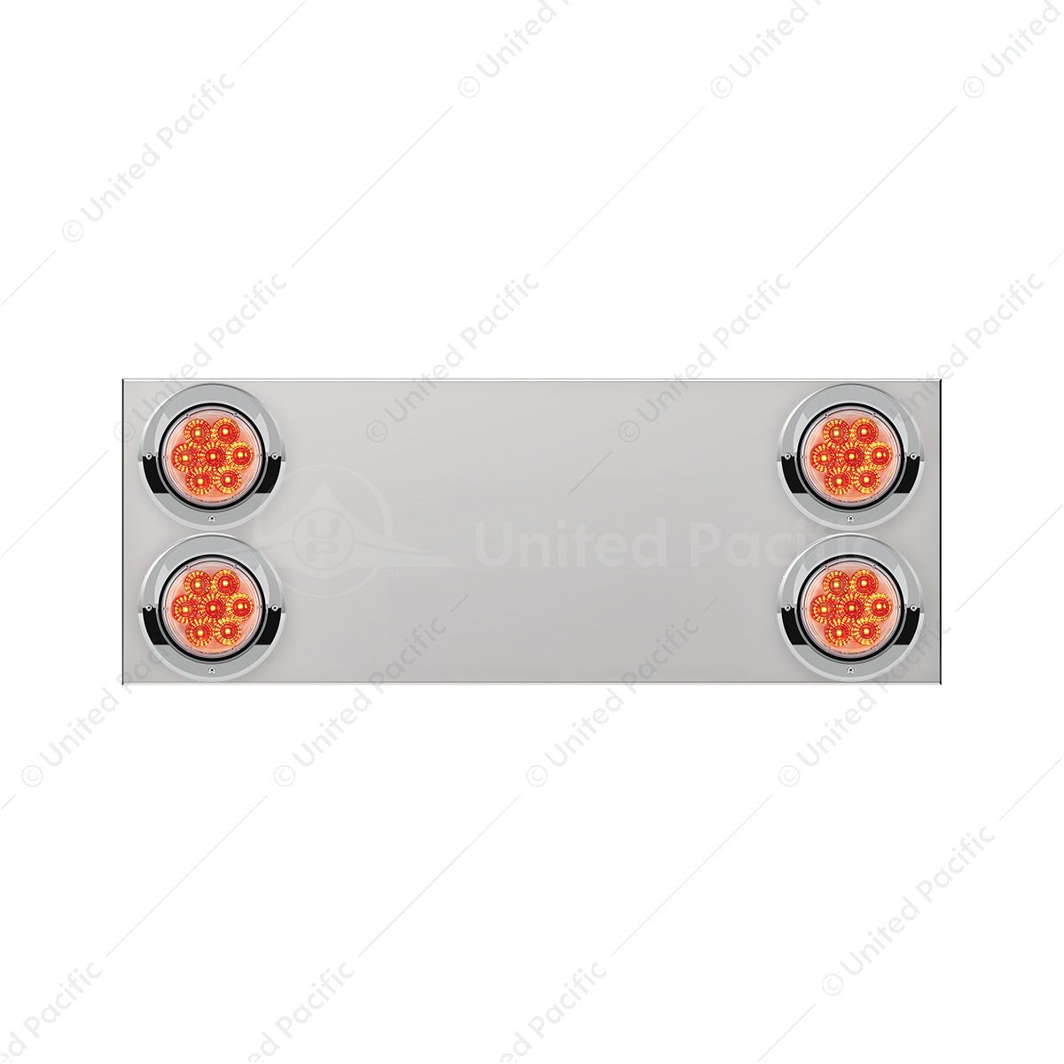 33-3/4" Stainless Rear Center Panel With Four 7 LED 4" Reflector Lights&Visors(No LP Holes)-Red LED/