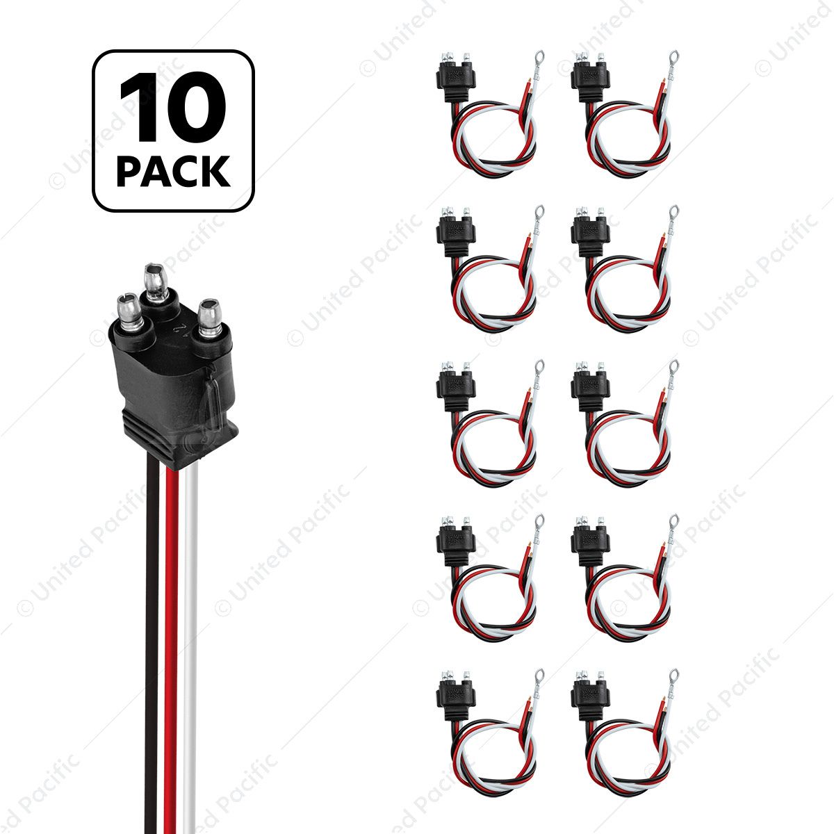 3 Wire Pigtail With 3 Prong Straight Plug - 12" Lead (10-Pack)
