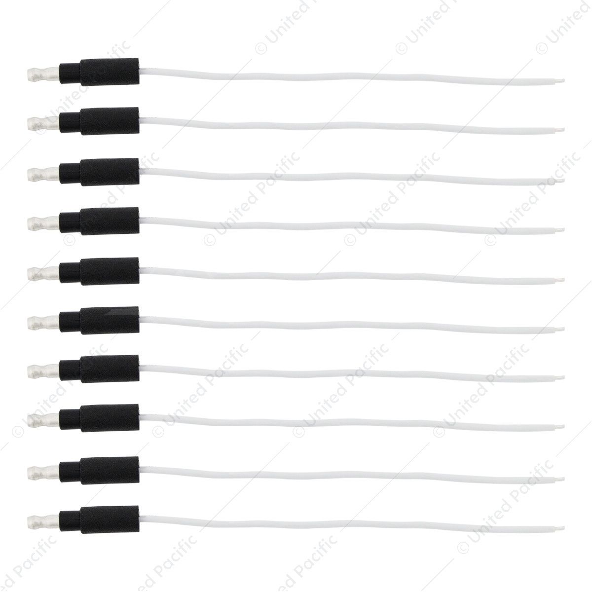 6" Single Lead Wire With .180 Bullet Termination & Stripped End - White (10 Pcs)