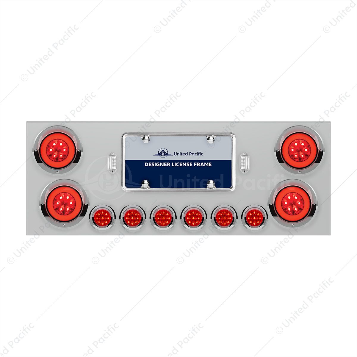 SS Rear Center Panel With 4X 21 LED 4" GloLight & 6X 9 LED 2" Lights & Visors-Red LED & Lens