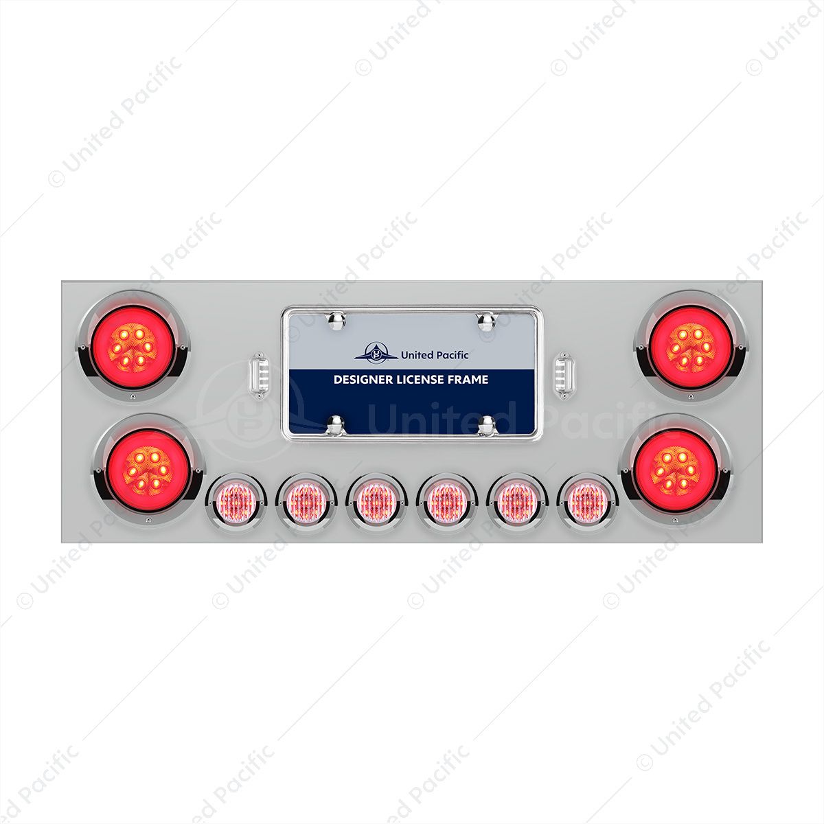 SS Rear Center Panel With 4X 21 LED 4" GloLight & 6X 9 LED 2" Lights & Visors-Red LED/Clear Lens