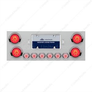 Stainless Rear Center Panel With Four 21 LED 4" GloLight & Six 9 LED 2" Lights & Visors