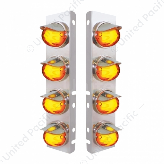 SS Front Air Cleaner Bracket With 8X 9 Amber LED Watermelon GloLight & Visors For Peterbilt-Amber Le