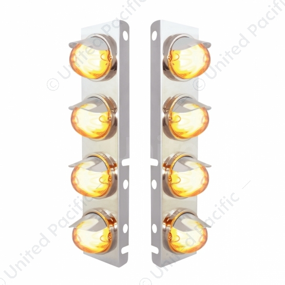SS Front Air Cleaner Bracket With 8X 9 Amber LED Watermelon GloLight & Visors For Peterbilt-Clear Le