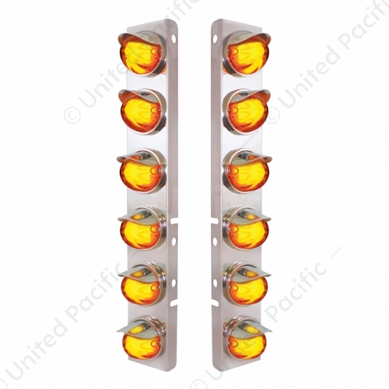 SS Front Air Cleaner Brkt With 12X 9 Amber Hi/Lo LED Watermelon GloLight & Visors For Peterbilt-Ambe