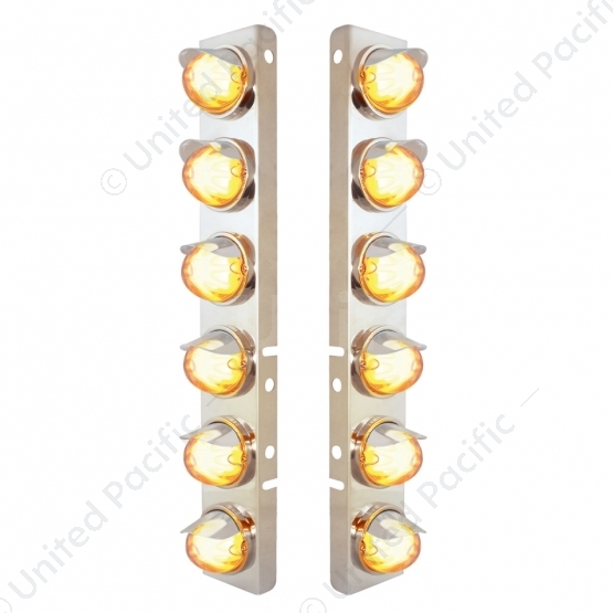 SS Front Air Cleaner Brkt With 12X 9 Amber Hi/Lo LED Watermelon GloLight & Visors For Peterbilt-Clea