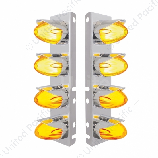 SS Front Air Cleaner Brkt With 8X 9 Amber Hi/Lo LED Watermelon GloLight & Visors For Peterbilt-Amber