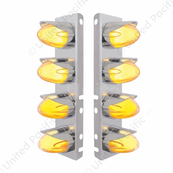 SS Front Air Cleaner Brkt With 8X 9 Amber Hi/Lo LED Watermelon GloLight & Visors For Peterbilt-Clear