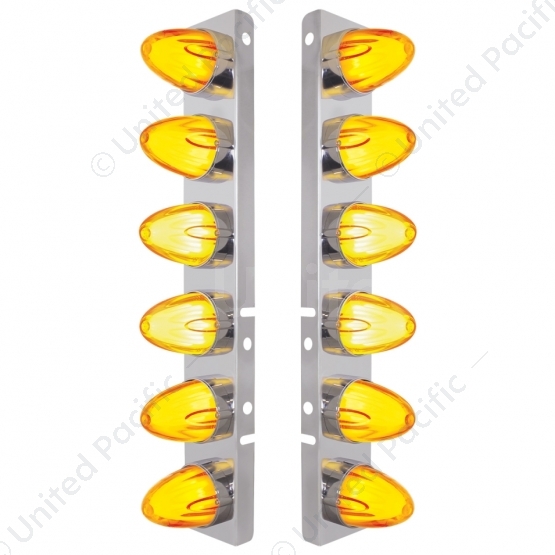 SS Front Air Cleaner Brkt With 12X 9 Amber Hi/Lo LED GloLight Watermelon Grakon Lights For Peterbilt