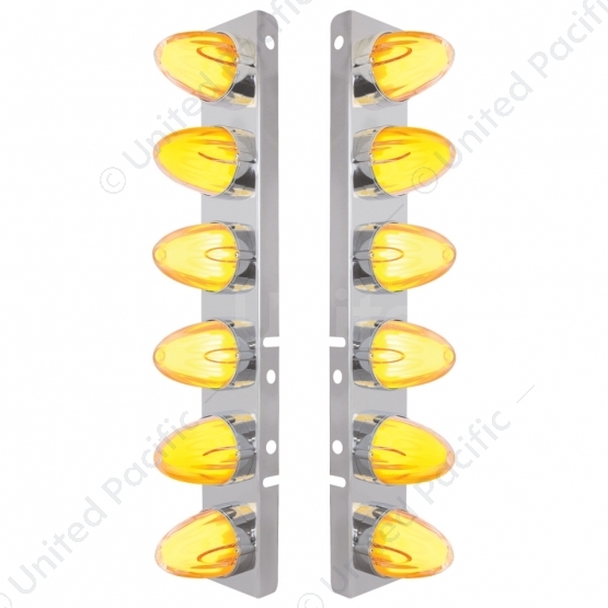 SS Front Air Cleaner Brkt With 12X 9 Amber Hi/Lo LED GloLight Watermelon Grakon Lights For Peterbilt