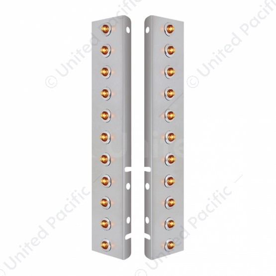 SS Front Air Cleaner Bracket With 22X 2 Amber LED 3/4" Mini Lights & SS Bezels For Peterbilt-Amber L