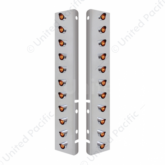 SS Front Air Cleaner Bracket With 22X 3 Amber LED 3/4" Mini Lights & Visors For Peterbilt-Amber Lens