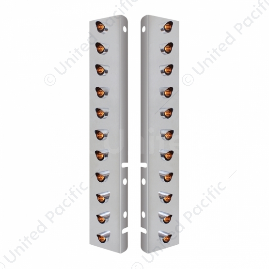 SS Front Air Cleaner Bracket With 22X 3 Amber LED 3/4" Mini Lights & Visors For Peterbilt-Clear Lens