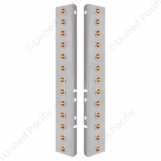 SS Front Air Cleaner Bracket With 26X 2 Amber LED 3/4" Mini Lights & SS Bezels For Peterbilt-Amber L