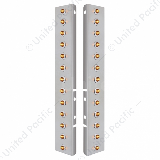 SS Front Air Cleaner Bracket With 26X 2 Amber LED 3/4" Mini Lights & SS Bezels For Peterbilt-Clear L