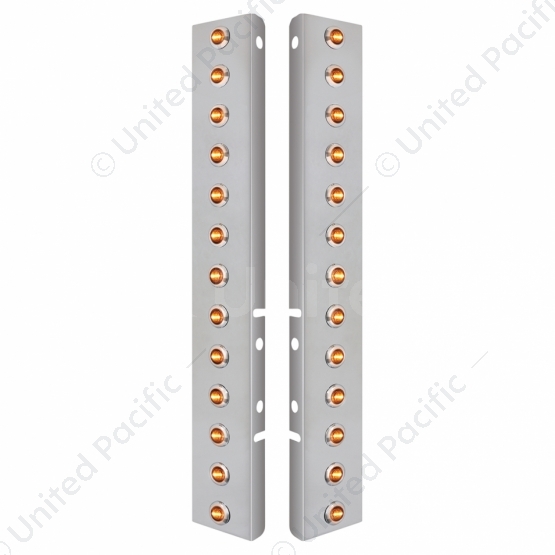 SS Front Air Cleaner Bracket With 26X 3 LED 3/4" Mini Lights & SS Bezels For Peterbilt-Amber LED/Cle