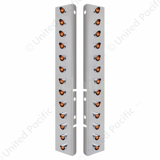 SS Front Air Cleaner Bracket With 26X 3 LED 3/4" Mini Lights & Visors For Peterbilt-Amber LED & Lens