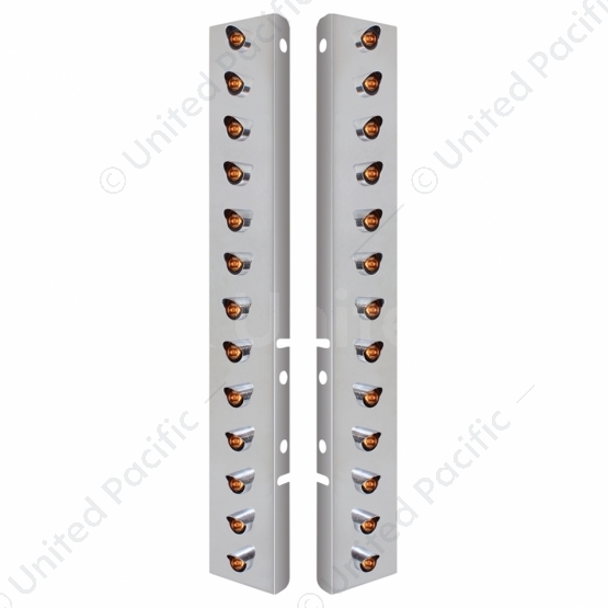 SS Front Air Cleaner Bracket With 26X 3 LED 3/4" Mini Lights & Visors For Peterbilt-Amber LED/Clear