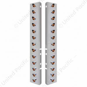 Stainless Front Air Cleaner Bracket With Twenty 6X 3 LED 3/4" Mini Lights & Visors For Peterbilt
