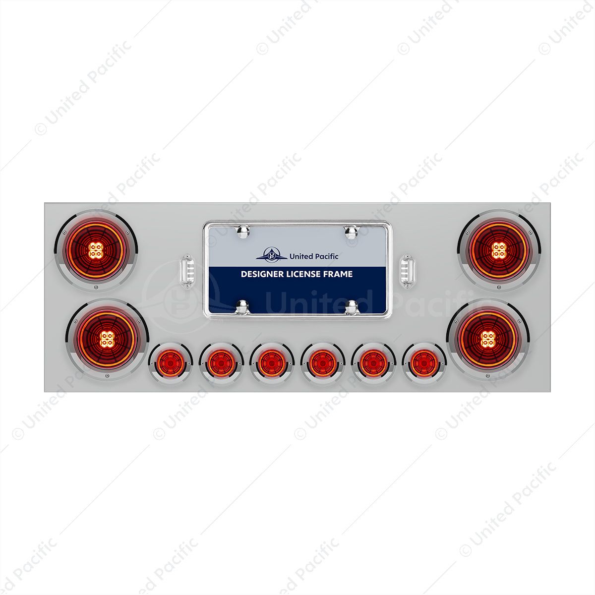 SS Rear Center Panel With Four 13 LED 4" Abyss Light & Six 4 LED 2" Lights & Bezels-Red LED/Red Lens