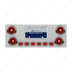 SS Rear Center Panel With Four 13 LED 4" Abyss Light & Six 4 LED 2" Lights & Visors-Red LED/Red Lens