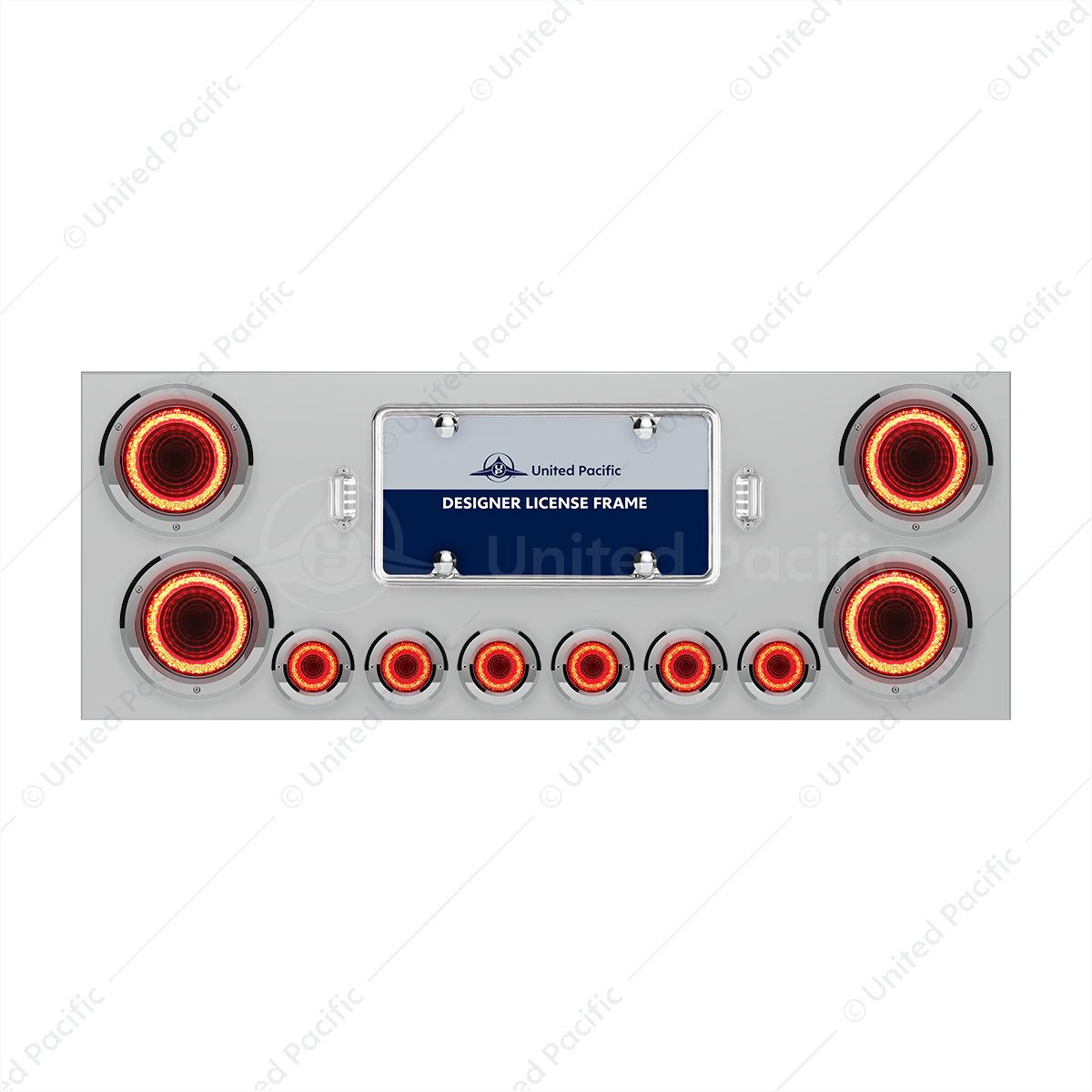SS Rear Center Panel With Four 23 LED 4" Lights & Six 9 LED 2" Mirage Lights & Bezels - Red LED/Red