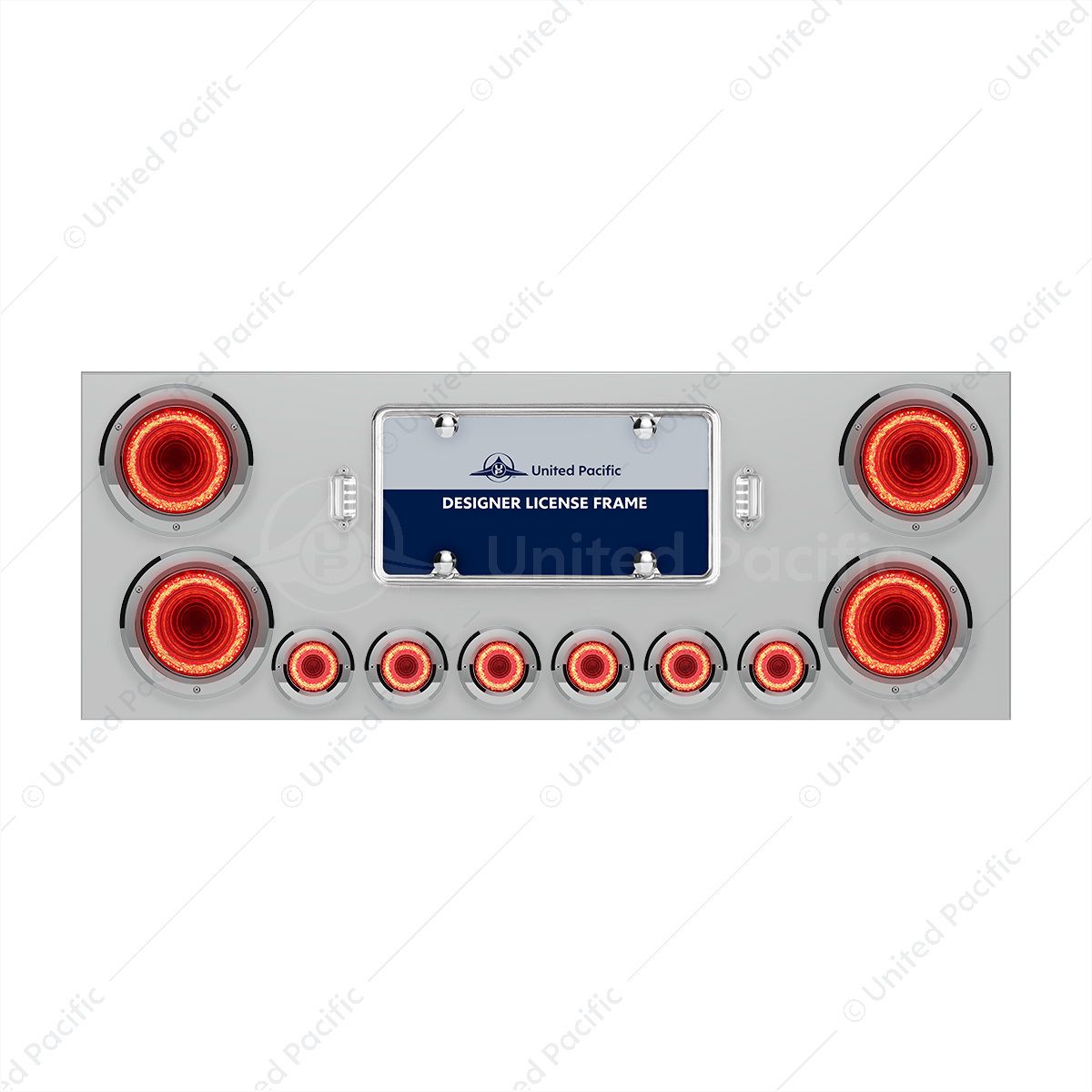 SS Rear Center Panel With Four 23 LED 4" Lights & Six 9 LED 2" Mirage Lights & Bezels - Red LED/Clea