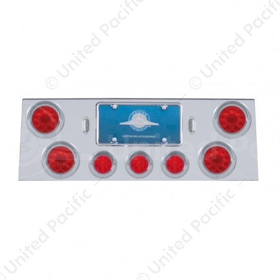 SS Rear Center Panel With 4X 10 LED 4" Light & 3X 13 LED 2.5" Beehive Light+Visor-Red LED & Lens