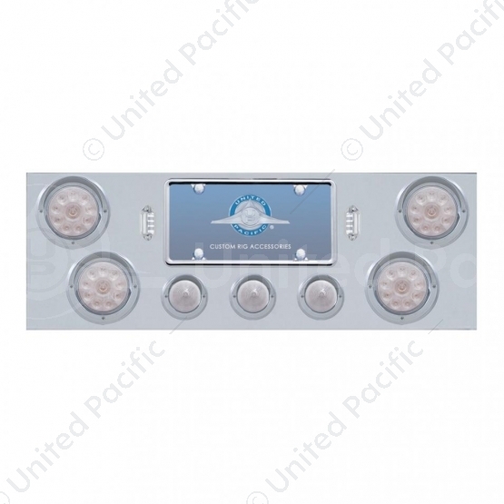 SS Rear Center Panel With 4X 10 LED 4" Light & 3X 13 LED 2.5" Beehive Light+Visor-Red LED/Clear Lens