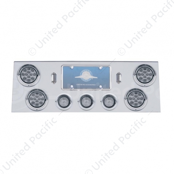 SS Rear Center Panel +4X LED 4" Refl. Light & 3X LED 2.5" Beehive Light & Visor-Red LED/Clear Lens