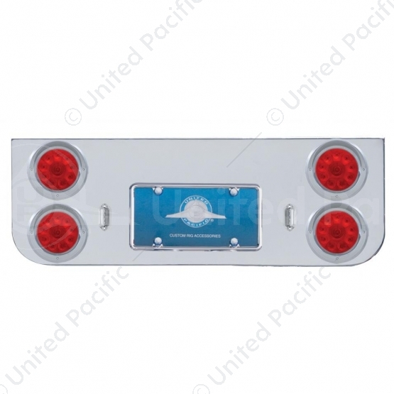 Chrome Rear Center Panel With Four 10 LED 4" Lights & Visors - Red LED/Red Lens