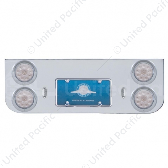 Chrome Rear Center Panel With Four 10 LED 4" Lights & Visors - Red LED/Clear Lens