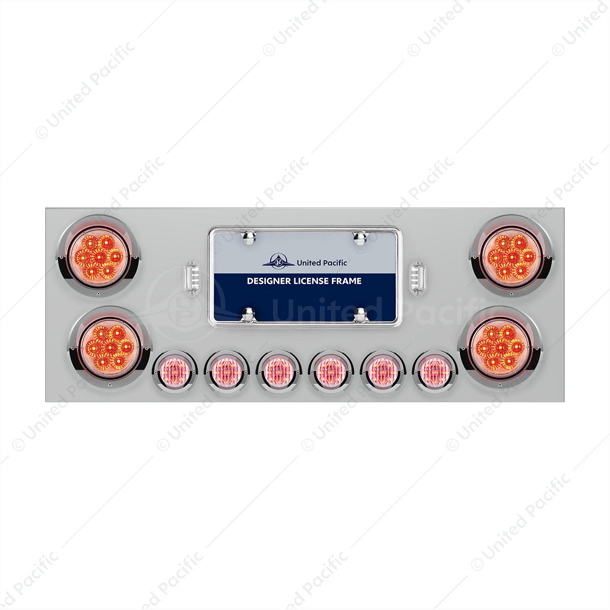 SS Rear Center Panel With 4X 7 LED 4" Reflector Lights & 6X 9 LED 2" Lights & Visors -Red LED/Clear