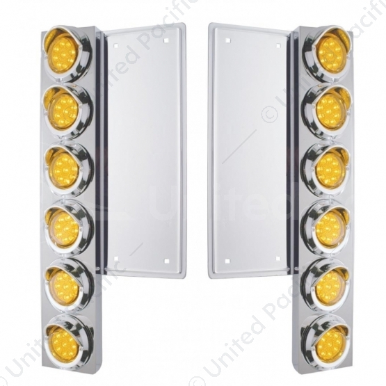 FL SS Front Air Cleaner Bracket With 12X 9 LED 2" Reflector Lights & Visors -Amber LED & Lens