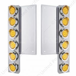 FL SS Front Air Cleaner Bracket With 12X 9 LED 2" Reflector Lights & Visors -Amber LED & Lens