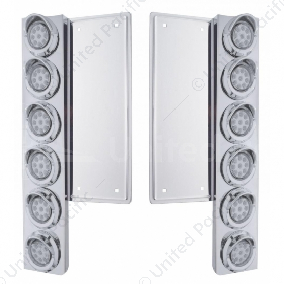 FL SS Front Air Cleaner Bracket With 12X 9 LED 2" Reflector Lights & Visors -Amber LED/Clear Lens