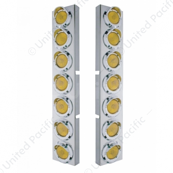 Kenworth Stainless Front Air Cleaner Bracket With 14X 2" Flat Lights & Visors - Amber Lens