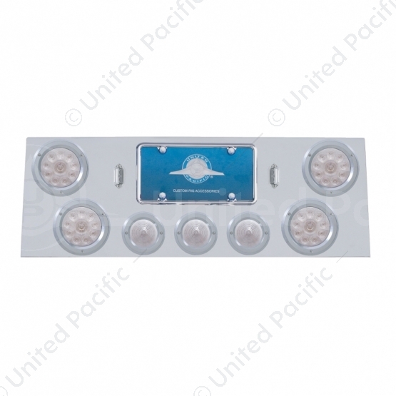 SS Rear Center Panel With 4X 10 LED 4" Light & 3X 13 LED 2.5" Beehive Light+Bezel-Red LED/Clear Lens