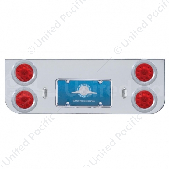 Chrome Rear Center Panel With Four 10 LED 4" Lights & Bezels - Red LED/Red Lens