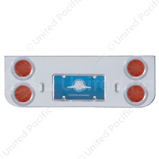 Chrome Rear Center Panel With Four 12 LED 4" Reflector Lights & Bezels - Red LED/Red Lens