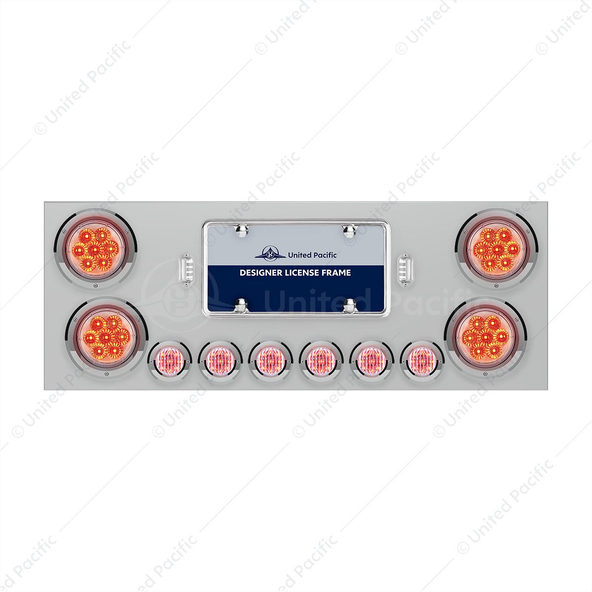 SS Rear Center Panel With 4X 7 LED 4" Reflector Lights & 6X 9 LED 2" Lights -Red LED/Clear Lens