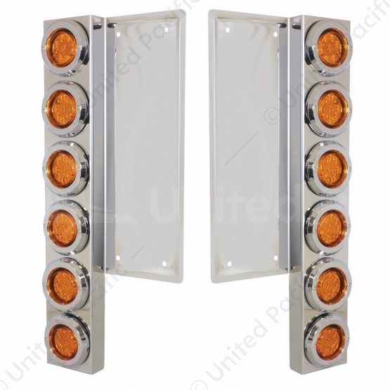 FL SS Front Air Cleaner Bracket With 12X 9 LED 2" Reflector Lights & Bezels -Amber LED & Lens