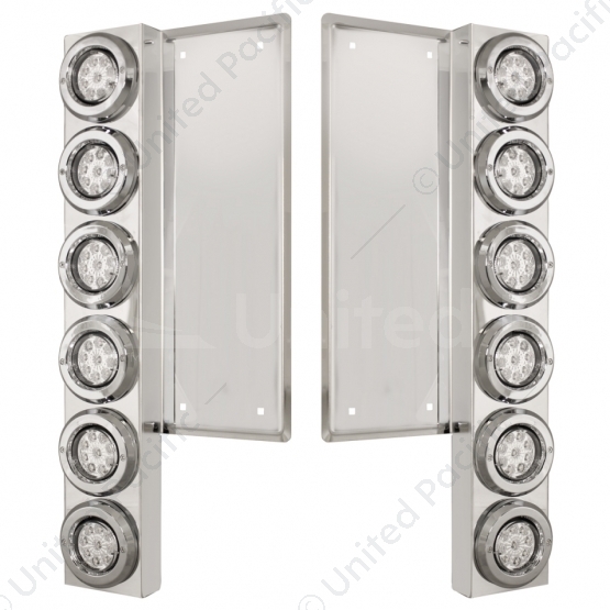 FL SS Front Air Cleaner Bracket With 12X 9 LED 2" Reflector Lights & Bezels -Amber LED/Clear Lens