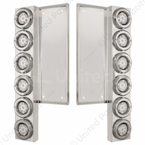 FL SS Front Air Cleaner Bracket With 12X 9 LED 2" Reflector Lights & Bezels -Amber LED/Clear Lens